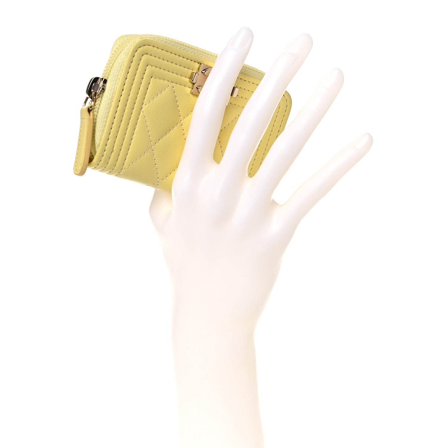 Chanel Lambskin Quilted Zip Around Boy Coin Purse Wallet Yellow 2 of 10