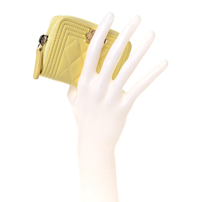 Chanel Lambskin Quilted Zip Around Boy Coin Purse Wallet Yellow 2 of 10