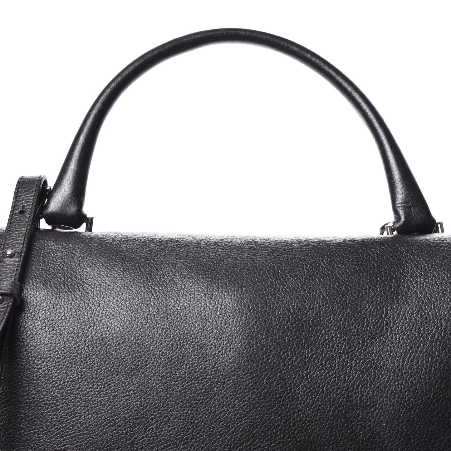 Grained Calfskin Medium Shark Lock Satchel Black