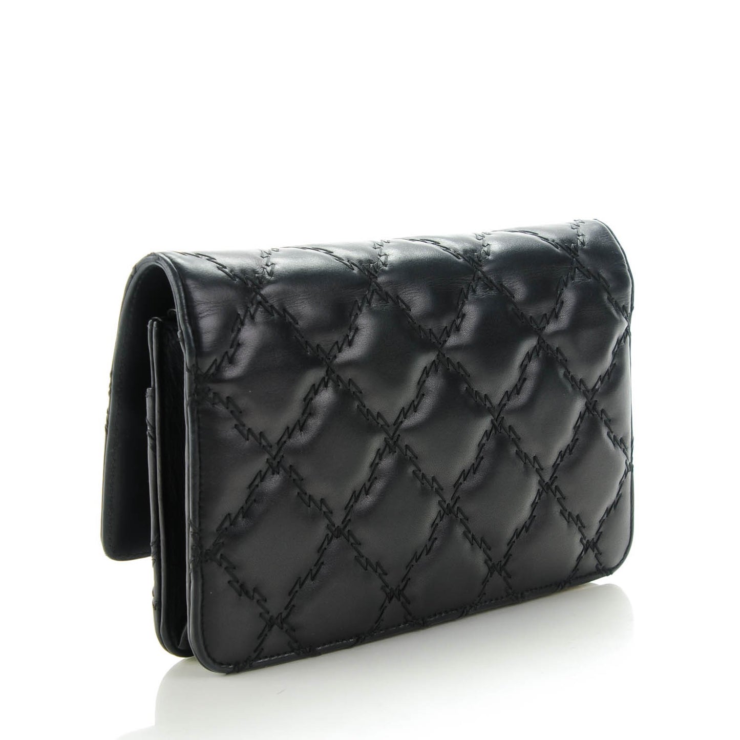 Calfskin Double Stitch Hamptons Wallet On Chain WOC Black