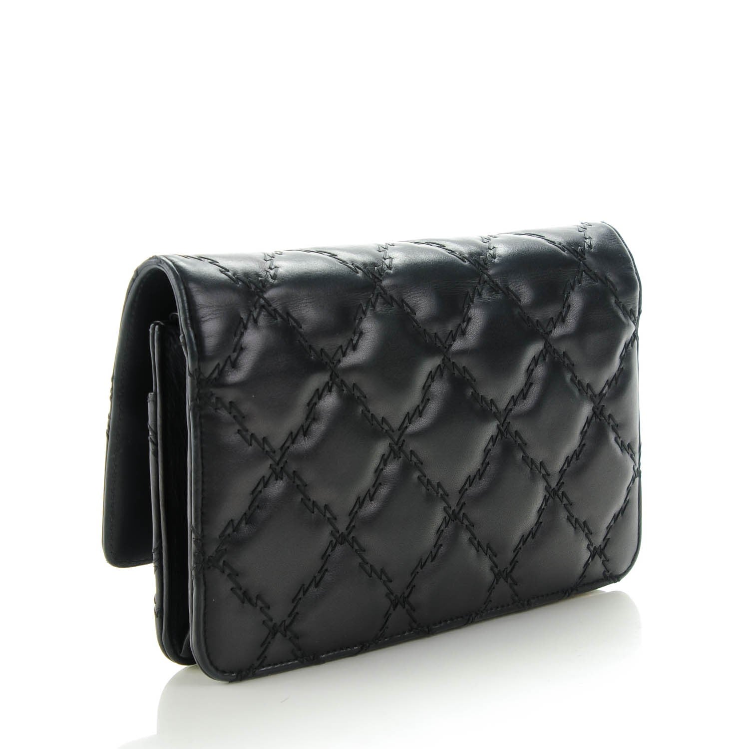 Chanel Calfskin Double Stitch Hamptons Wallet On Chain WOC Black 3 of 8