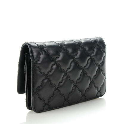 Chanel Calfskin Double Stitch Hamptons Wallet On Chain WOC Black 3 of 8