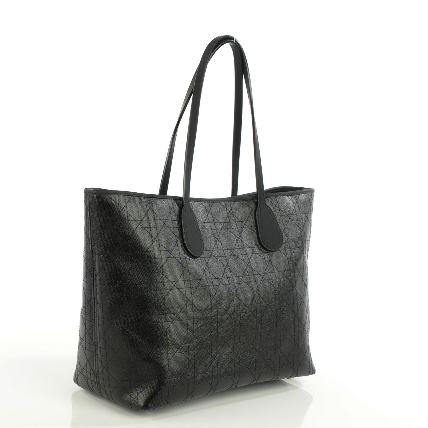 Christian Dior Coated Canvas Cannage Panarea Shopping Tote Black 2 of 7