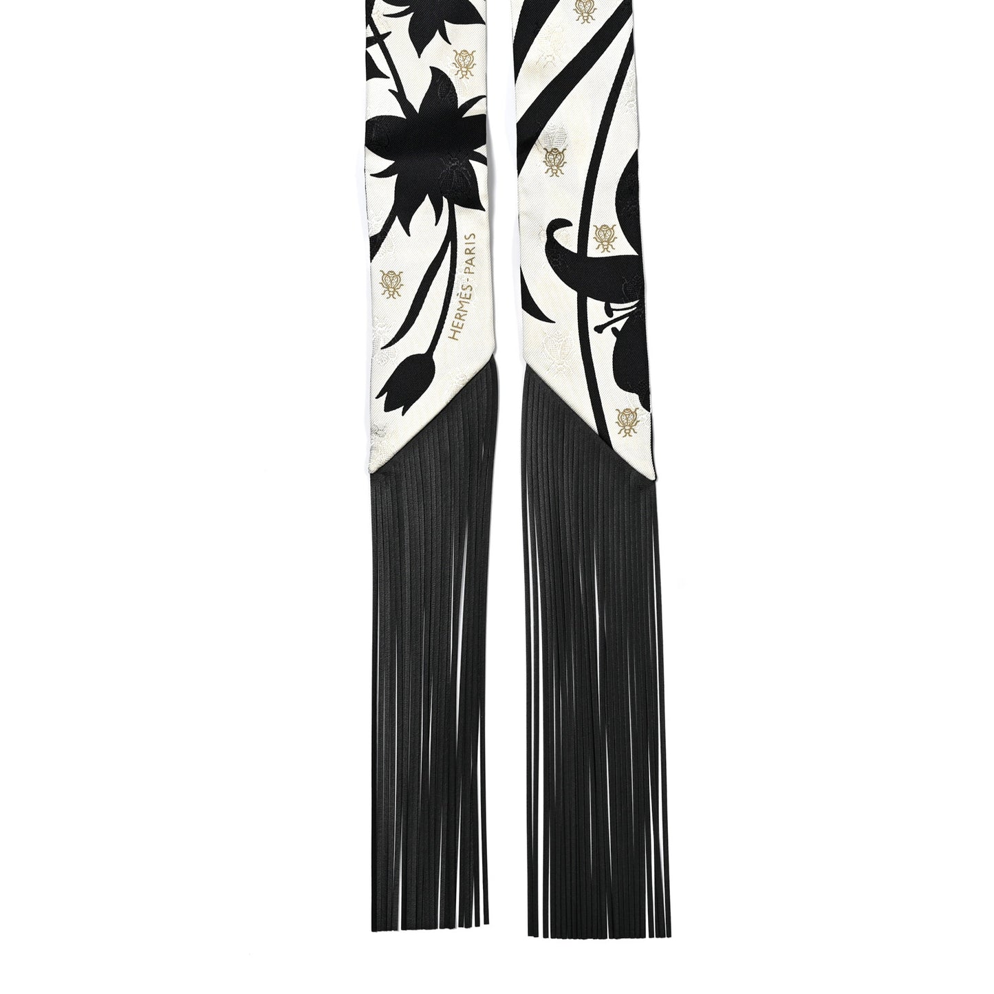 Silk Calfskin Bouquet Final Fringed Twilly Creme Black