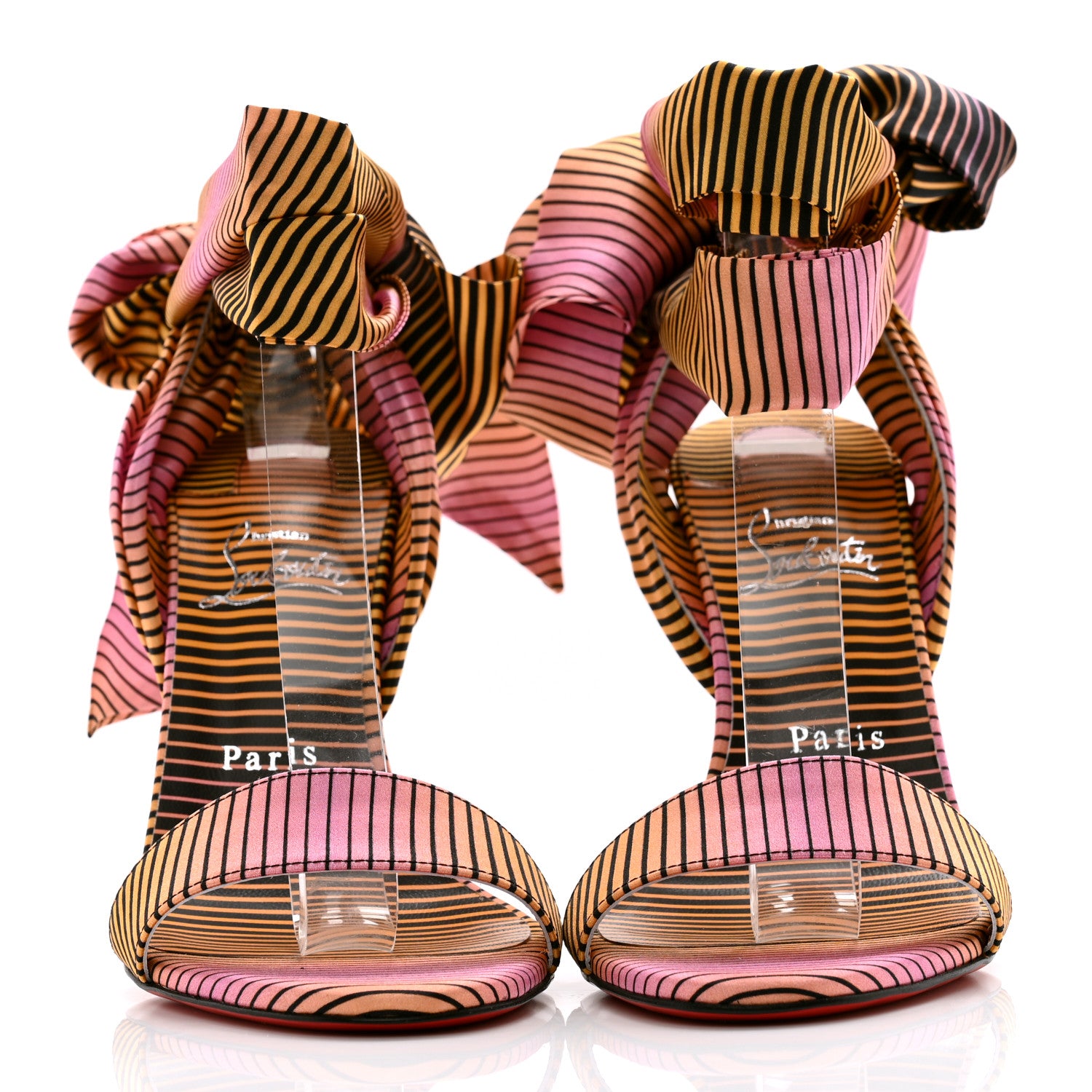 Christian Louboutin Satin Sandale Du Desert Stripe 100 Sandal 39.5 Pink Orange Multi 2 of 8