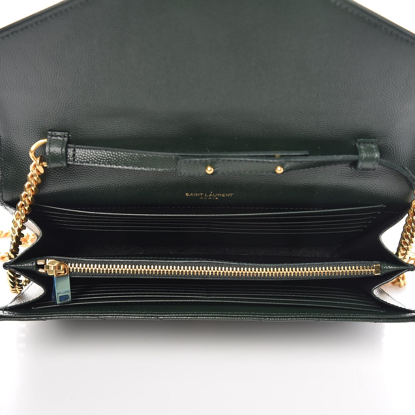 Grain De Poudre Matelasse Chevron Monogram Chain Wallet Dark Green
