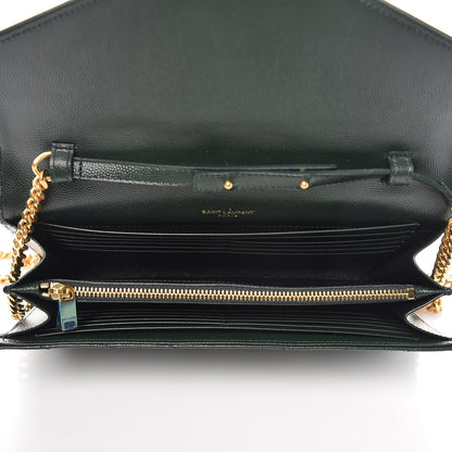 Saint Laurent Grain De Poudre Matelasse Chevron Monogram Chain Wallet Dark Green 5 of 7