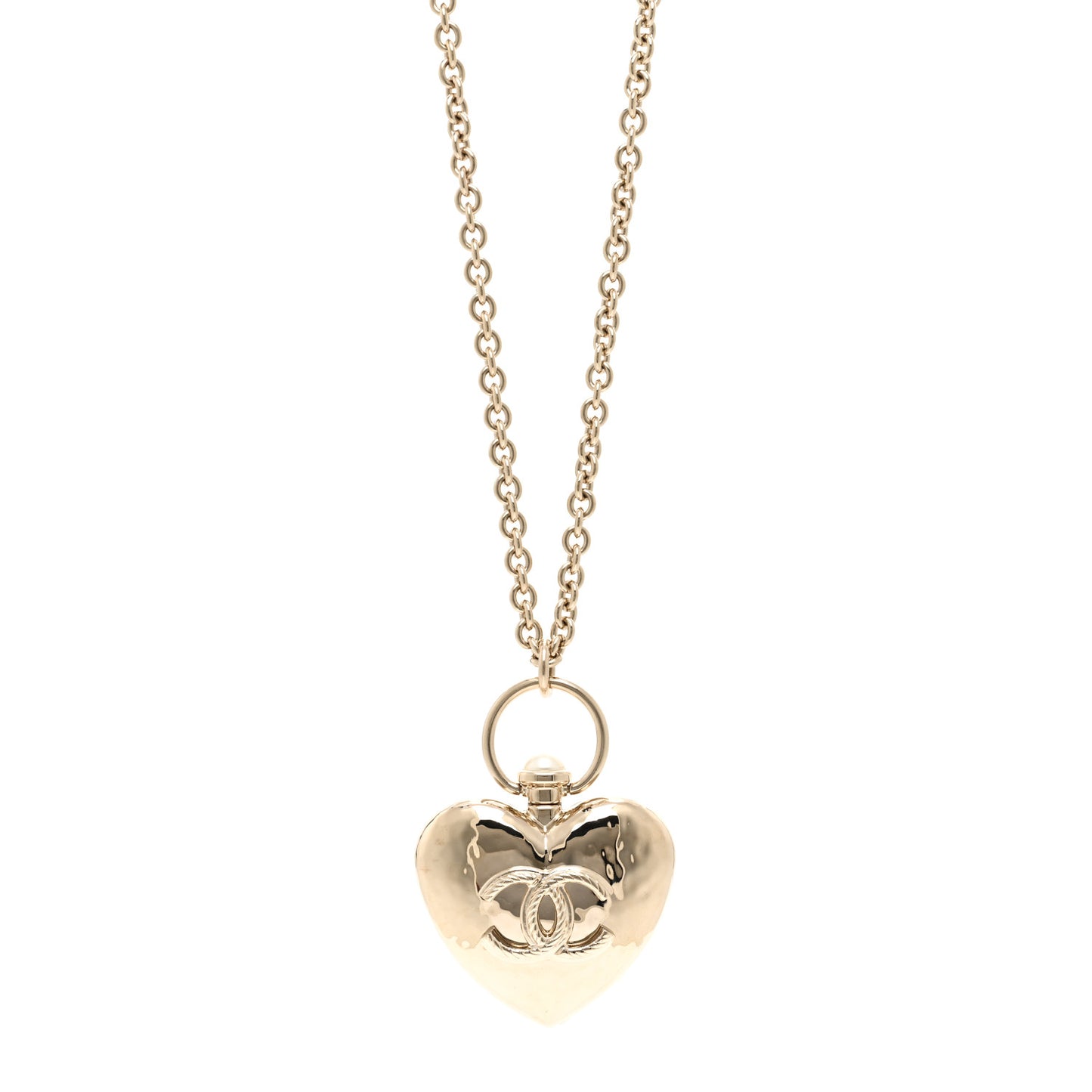Metal CC Heart Locket Necklace Gold