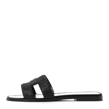 Hermes Suede Goatskin Crystal Powder Oran Sandals 38 Black 1 of 9
