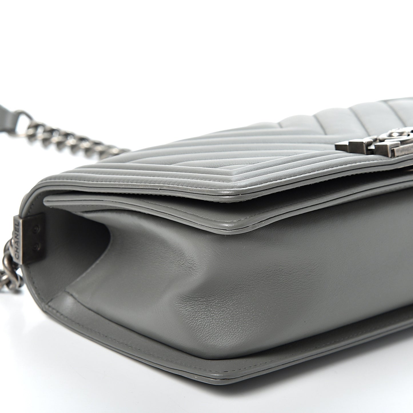 Calfskin Chevron Quilted Medium Boy Flap Grey