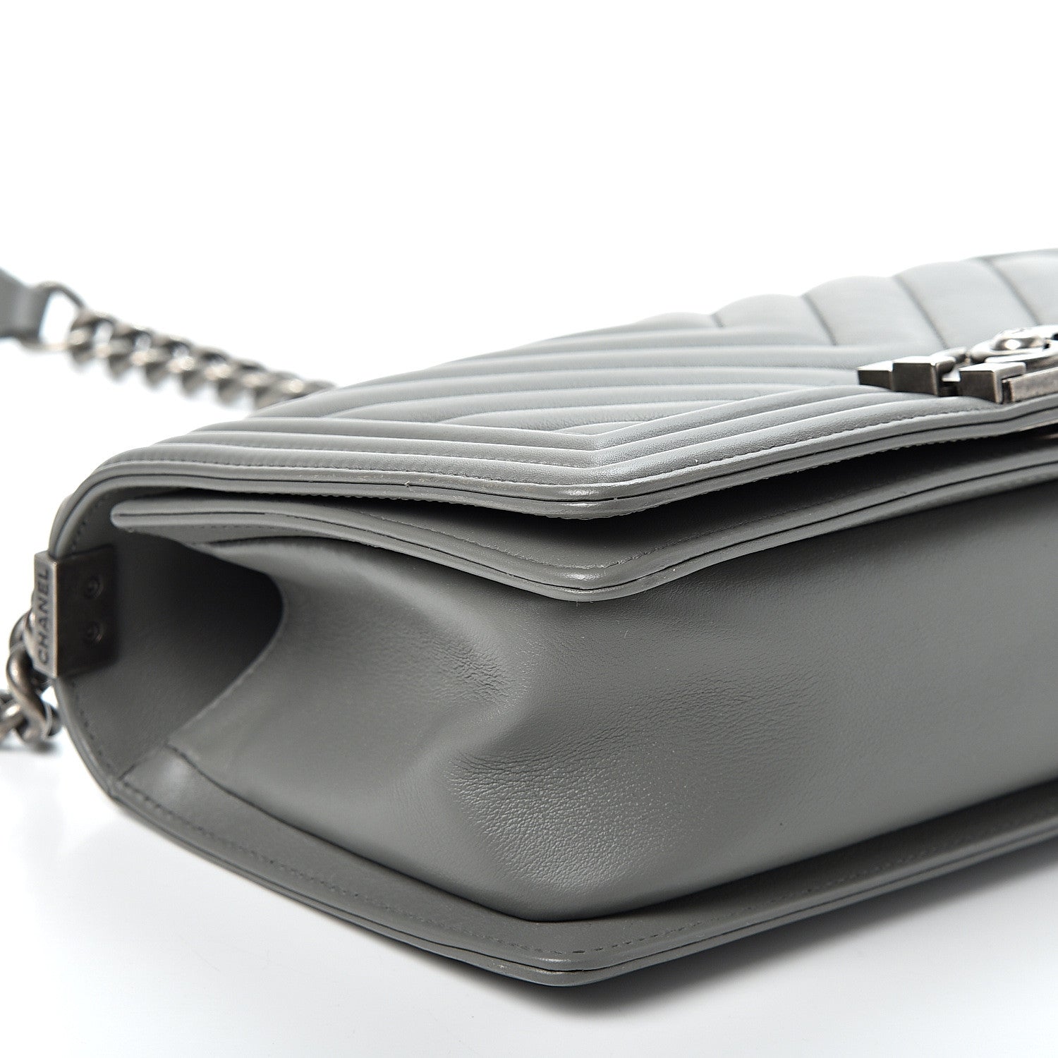Chanel Calfskin Chevron Quilted Medium Boy Flap Grey 8 of 9