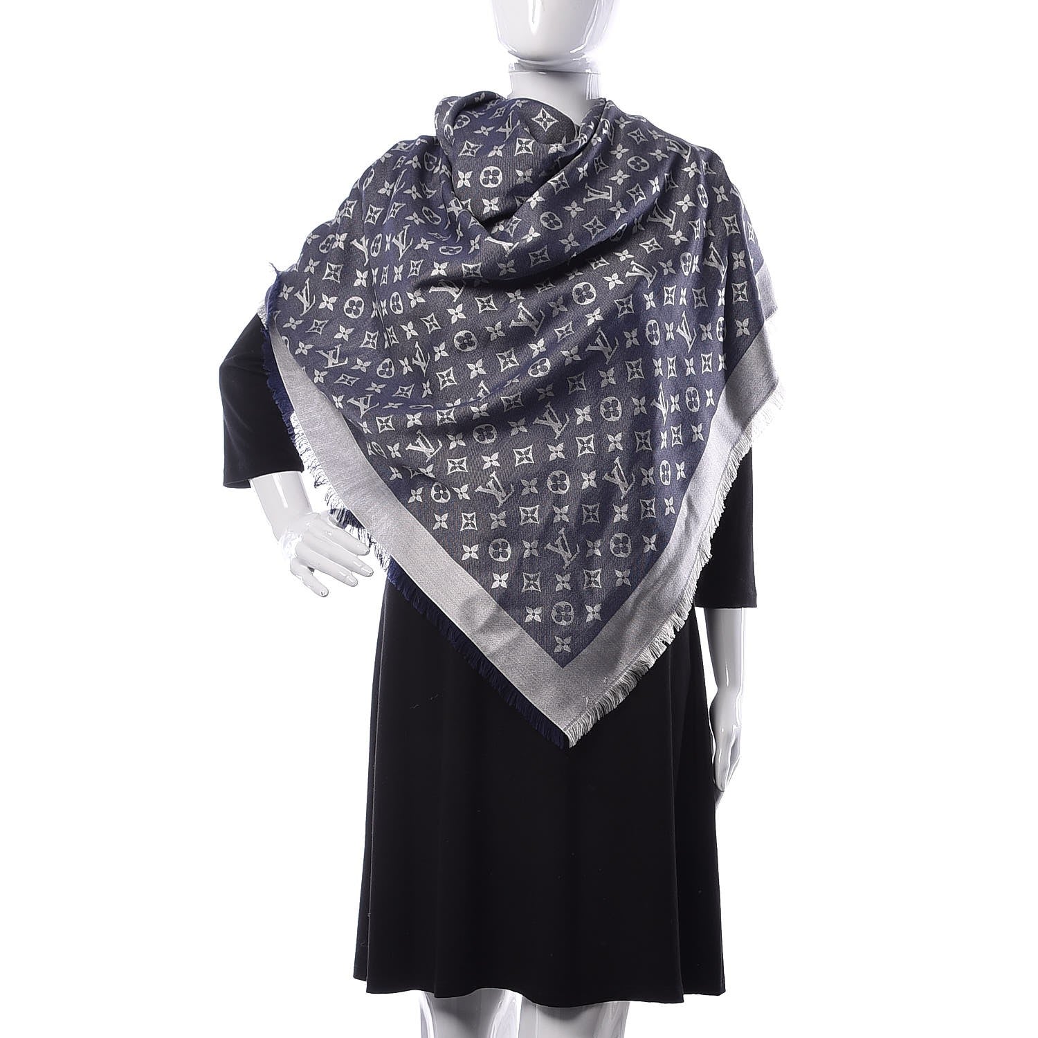 Louis Vuitton Silk Wool Monogram Denim Shawl Blue 2 of 4