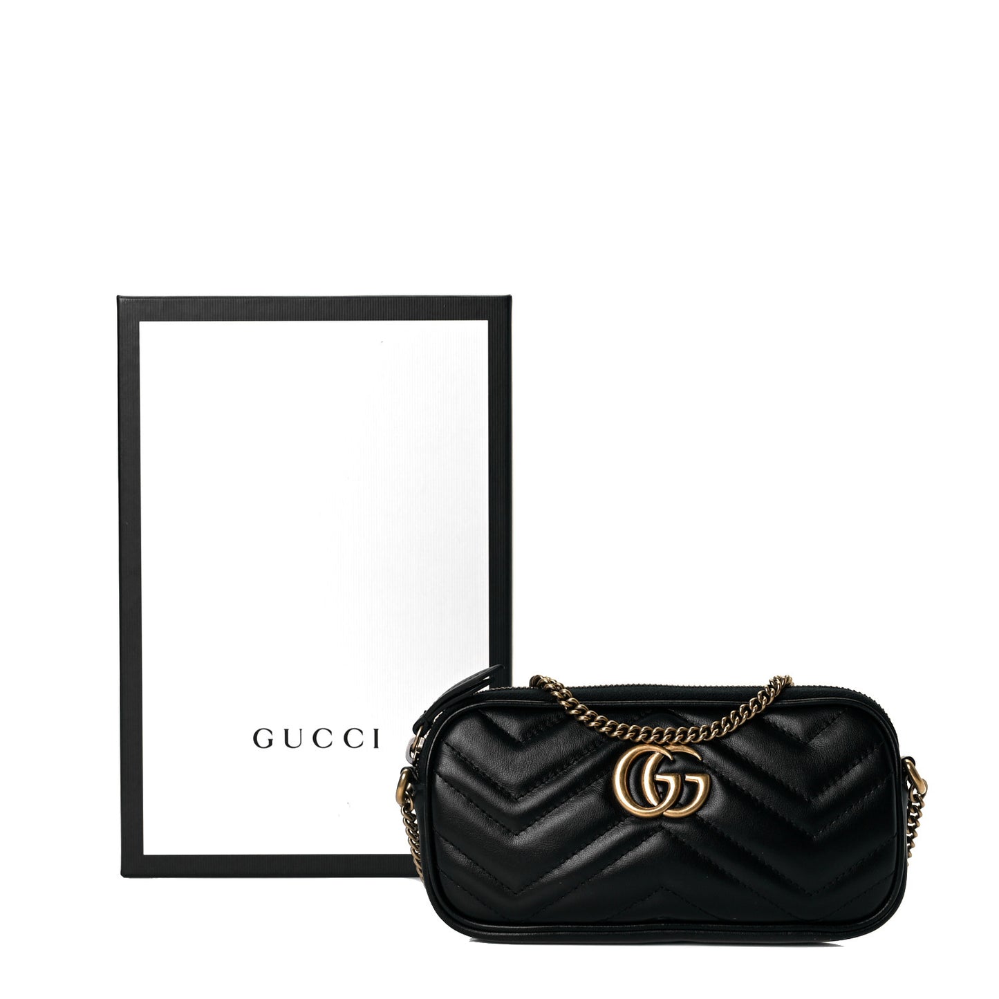Calfskin Matelasse Mini GG Marmont Chain Crossbody Bag Black