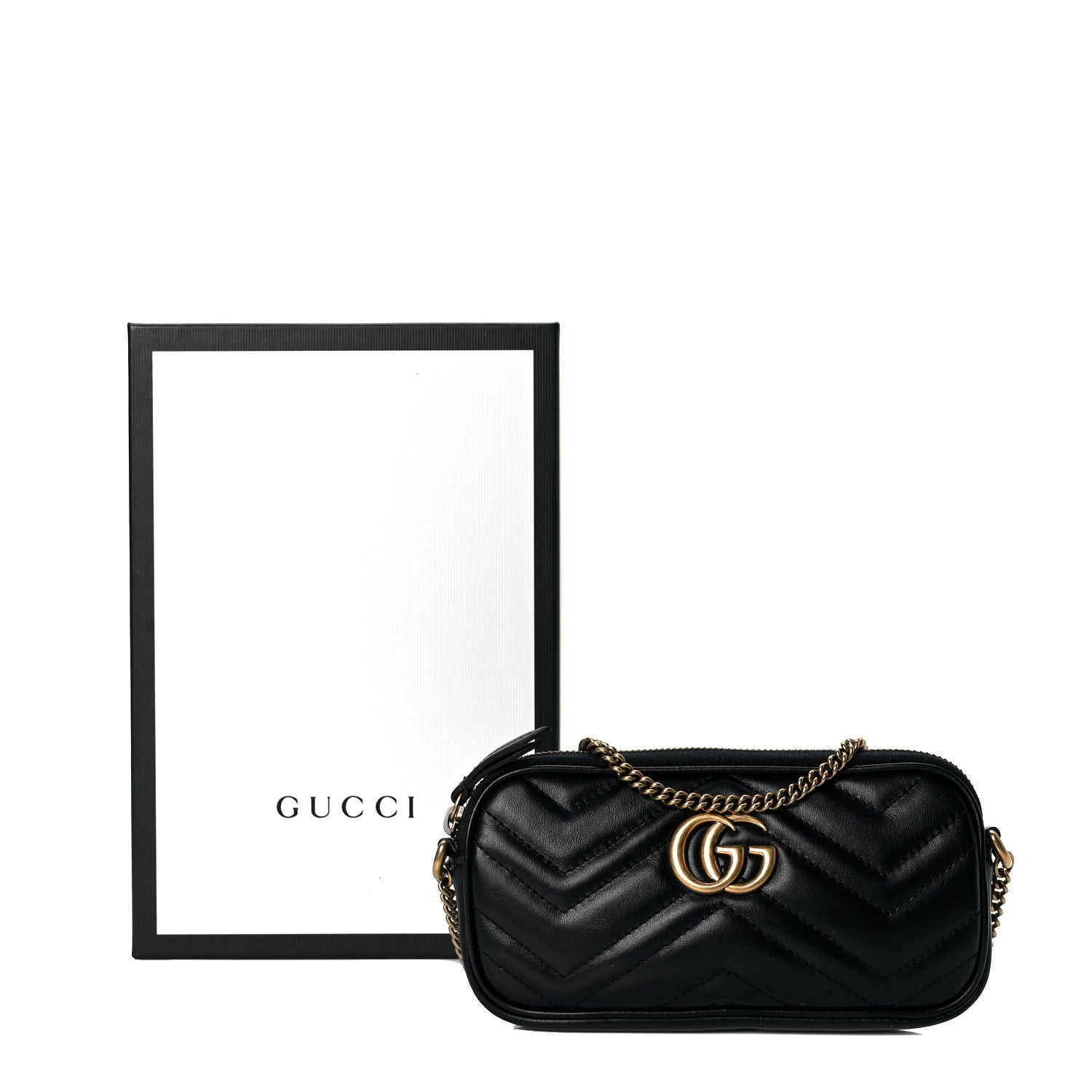 Gucci Calfskin Matelasse Mini GG Marmont Chain Crossbody Bag Black 8 of 8