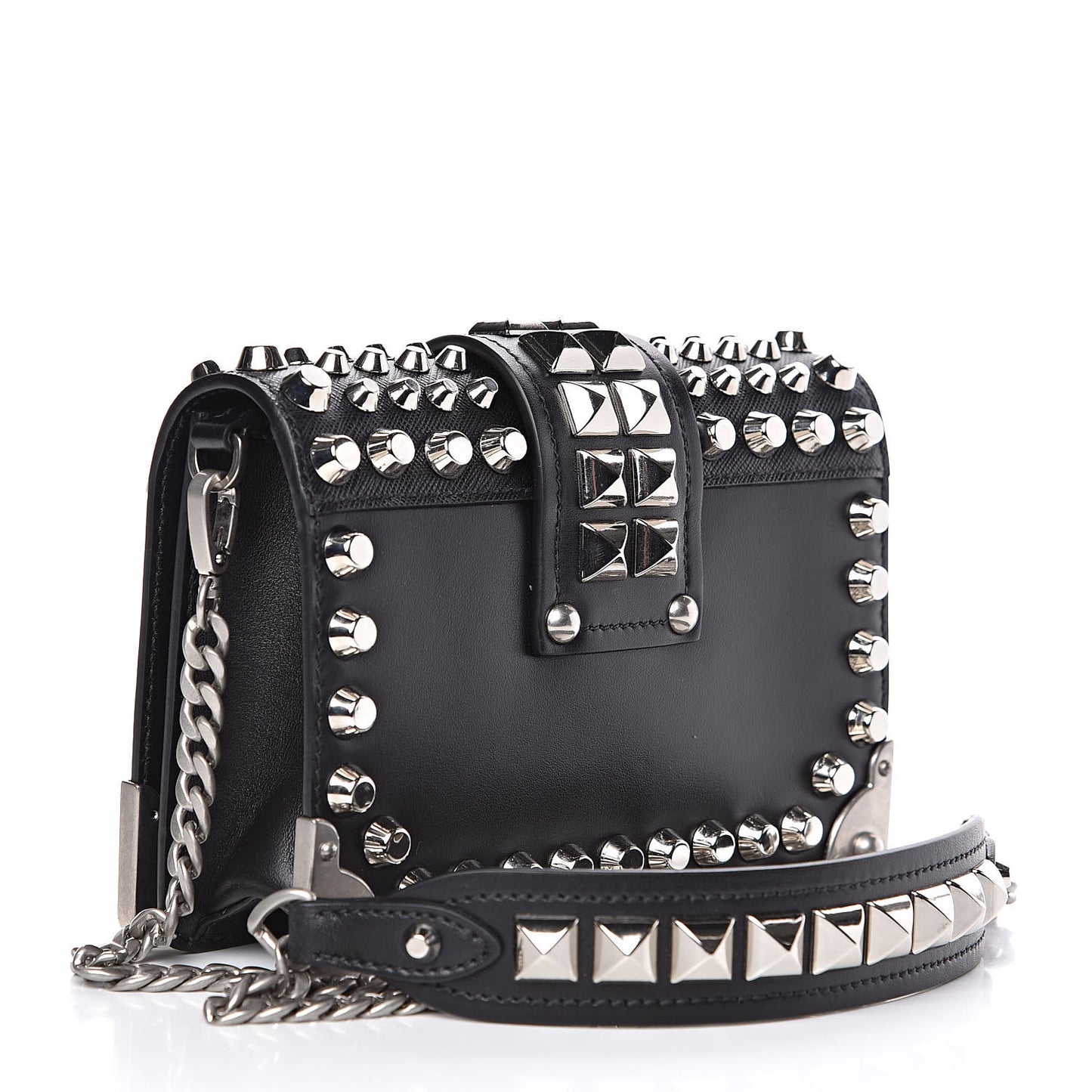 City Calf Saffiano Studded Small Cahier Bag Black