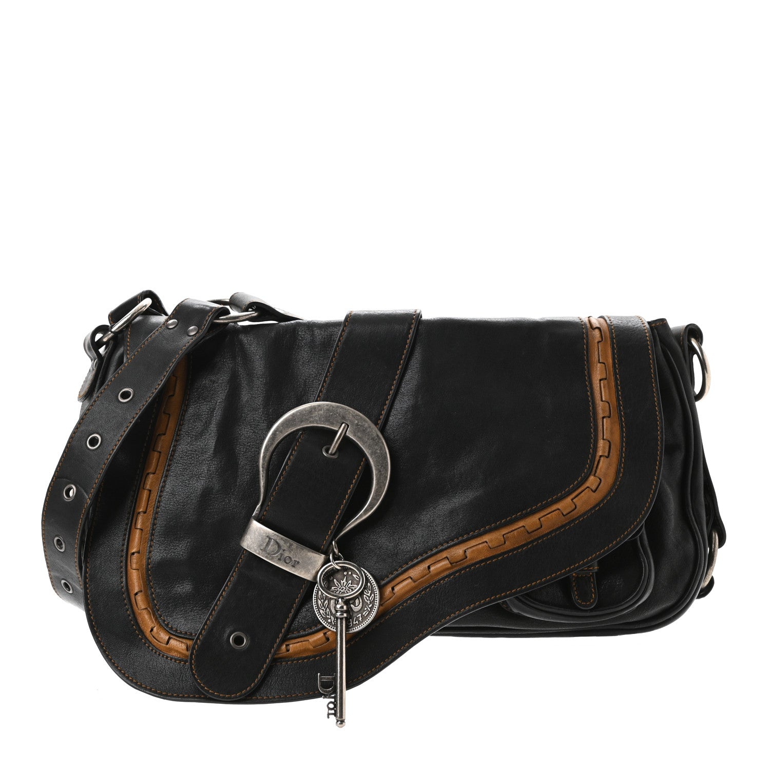 Christian Dior Calfskin Medium Gaucho Double Saddle Bag Black 3 of 21