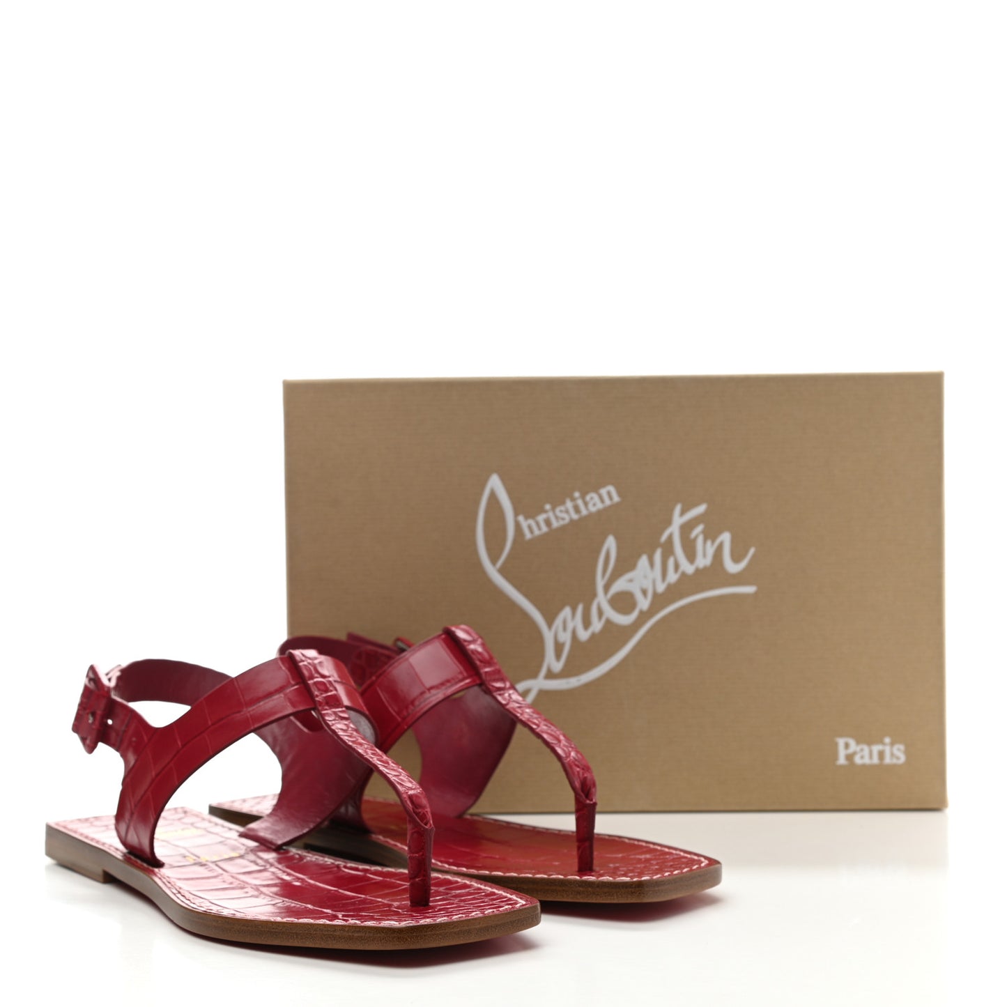 Calfskin Alligator Embossed Cubongo Flat Sandals 37.5 Persan