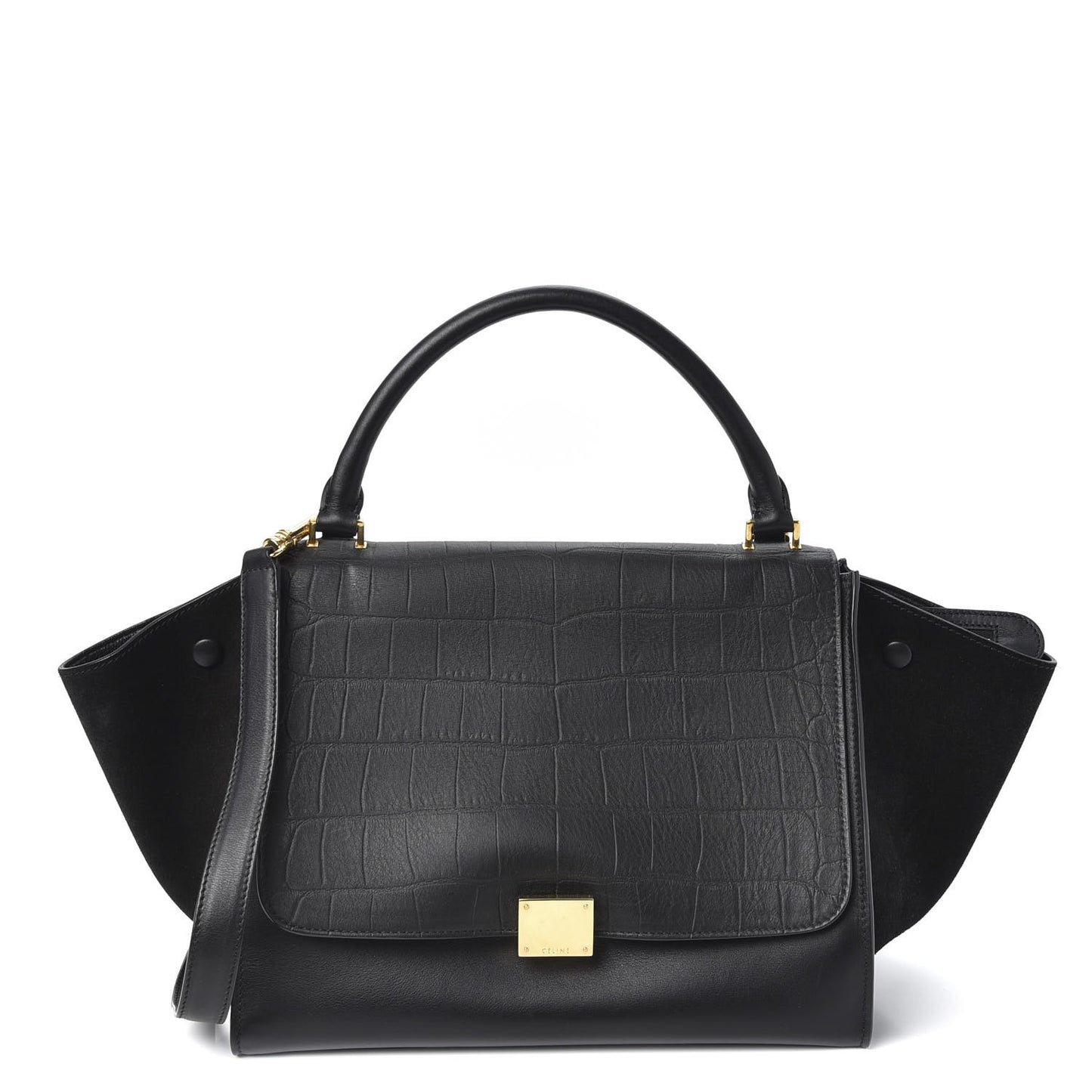 Crocodile Embossed Calfskin Suede Medium Trapeze Black