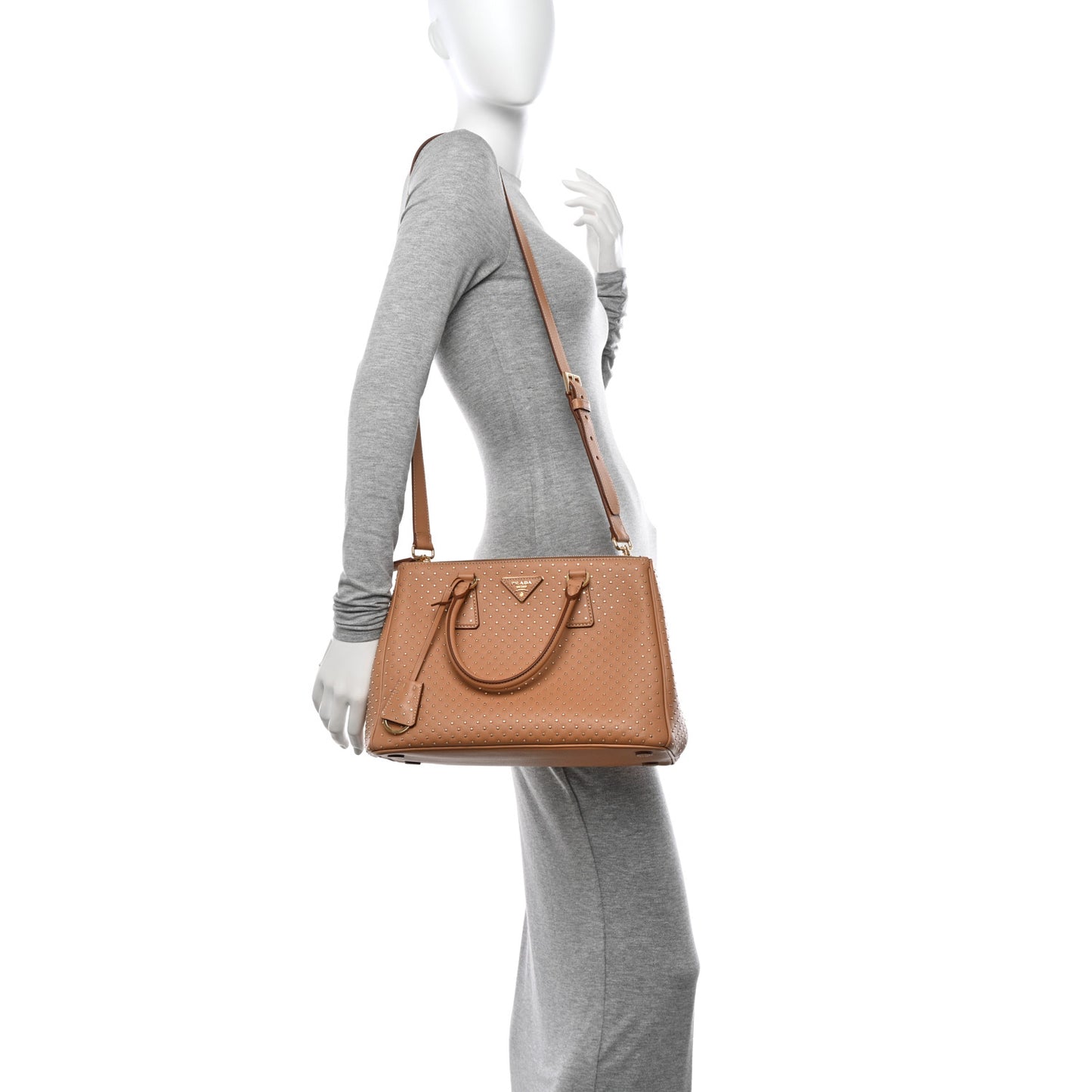 Calfskin Studded Large Galleria Double Zip Tote Natural