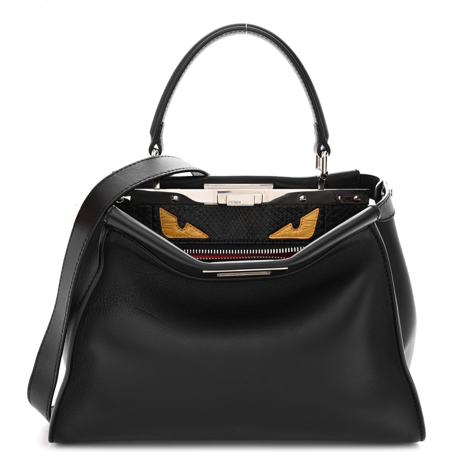 Fendi Vitello Seta Snakeskin Crocodile Monster Eyes Medium Peekaboo Iconic Satchel Black Girasole 1 of 17