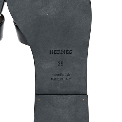 Hermes Box Calfskin Oran Sandals 39 Black 6 of 10