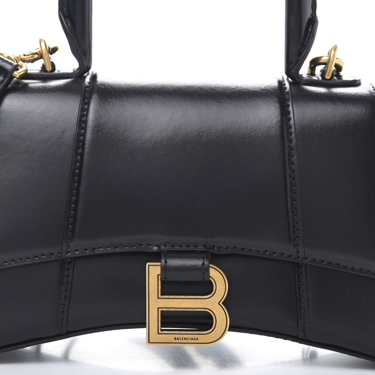 Shiny Box Calfskin Hourglass Top Handle Bag XS Black