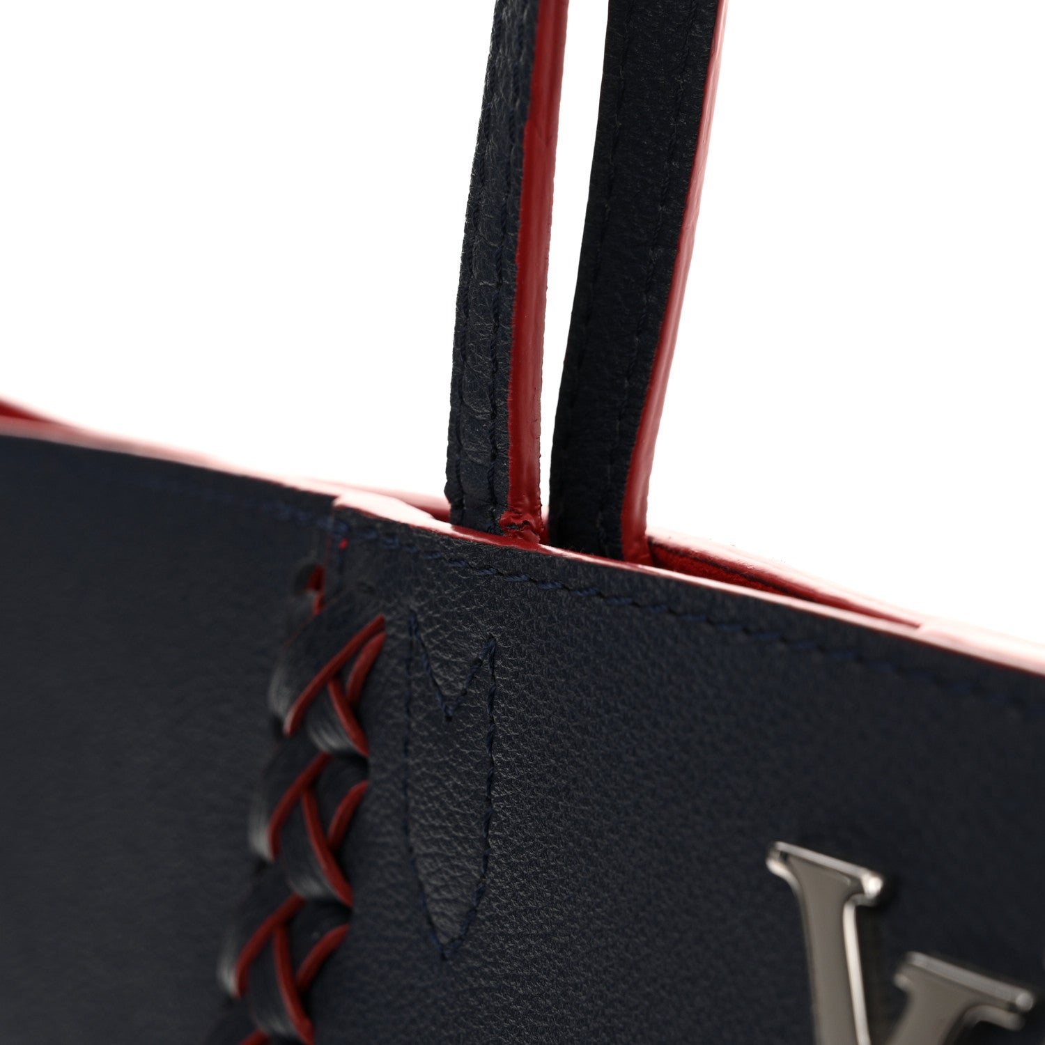 Louis Vuitton Calfskin Braided Lockme Cabas Marine Rouge 13 of 14