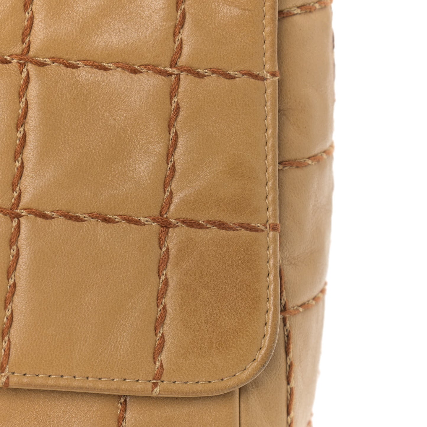 Lambskin Quilted Chocolate Bar Flap Shoulder Bag Beige