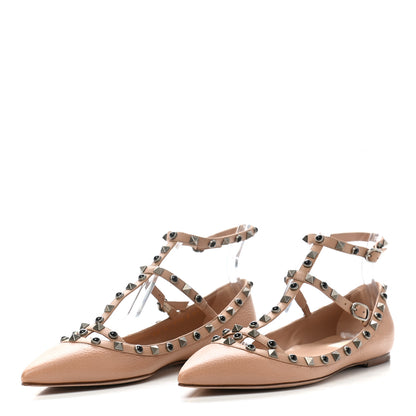Valentino Garavani Pebbled Calfskin Onyx Rockstud Rolling Cage Ballerina Flats 41 Soft Noisette 3 of 9