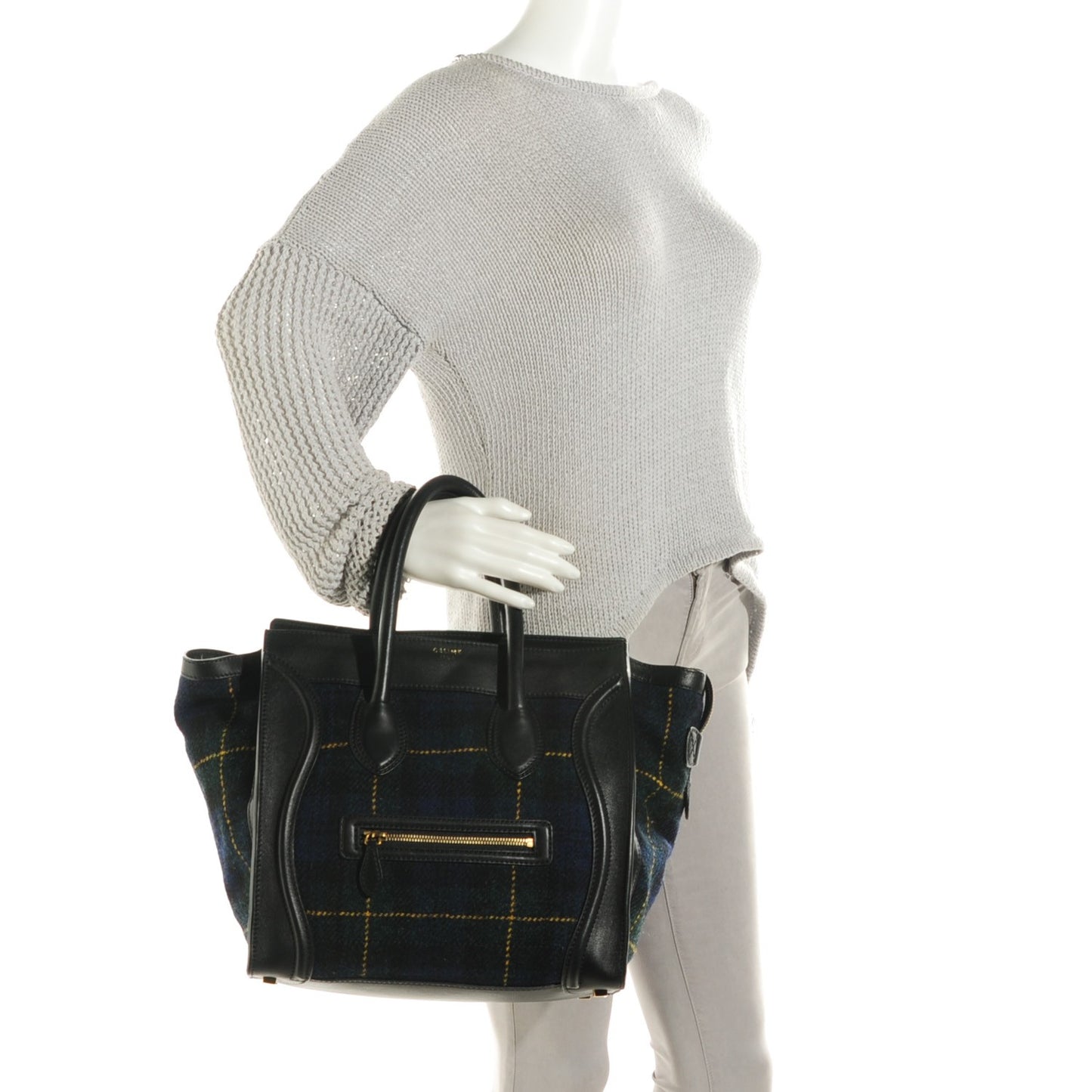 Smooth Calfskin Tweed Tartan Mini Luggage Midnight