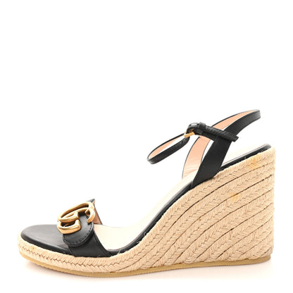 Gucci Galassia Aitana Espadrille 10/95mm Wedge Sandals 37.5 Black 1 of 11