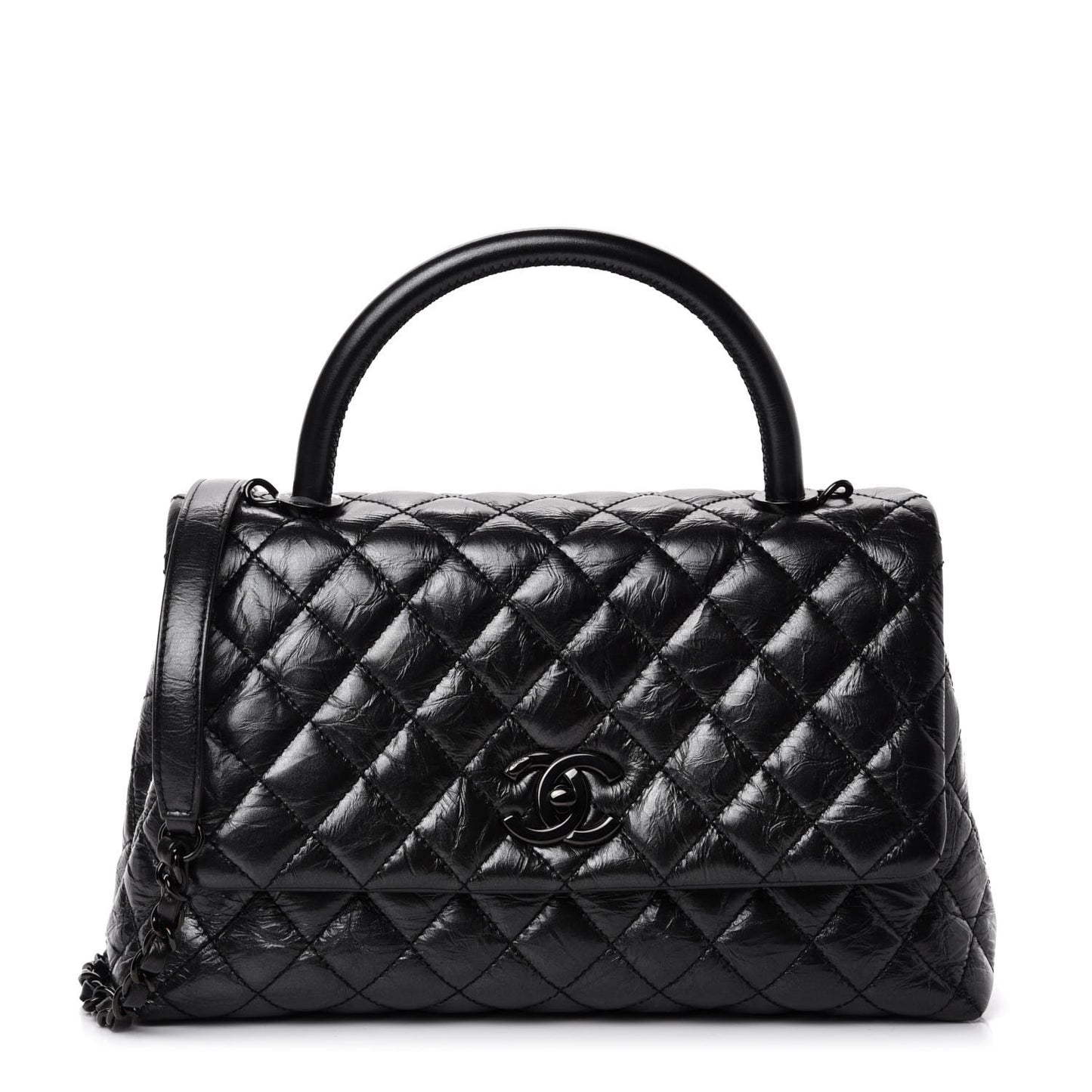 Aged Calfskin Quilted Small Coco Handle Flap So Black