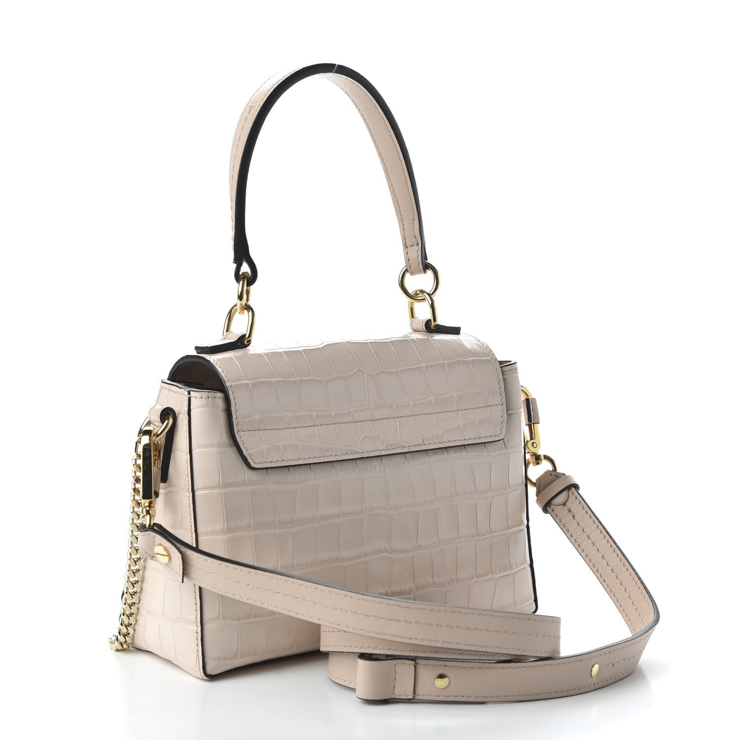 Chloe Calfskin Crocodile Embossed Mini Faye Day Shoulder Bag Cement Pink 3 of 11