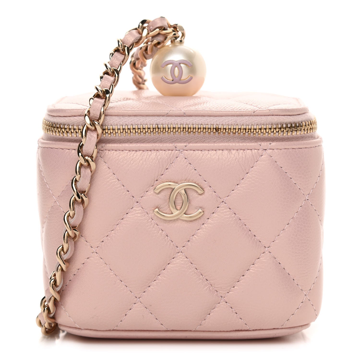 Chanel Iridescent Caviar Quilted Mini Pearl On Top Vanity Case With Chain Light Pink 1 of 11