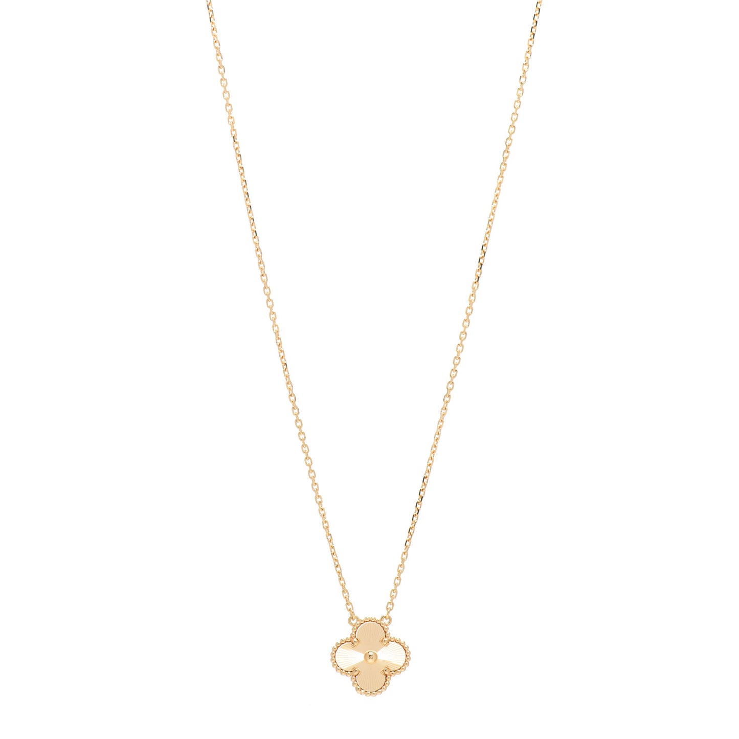 18K Yellow Gold Guilloche Vintage Alhambra Pendant Necklace