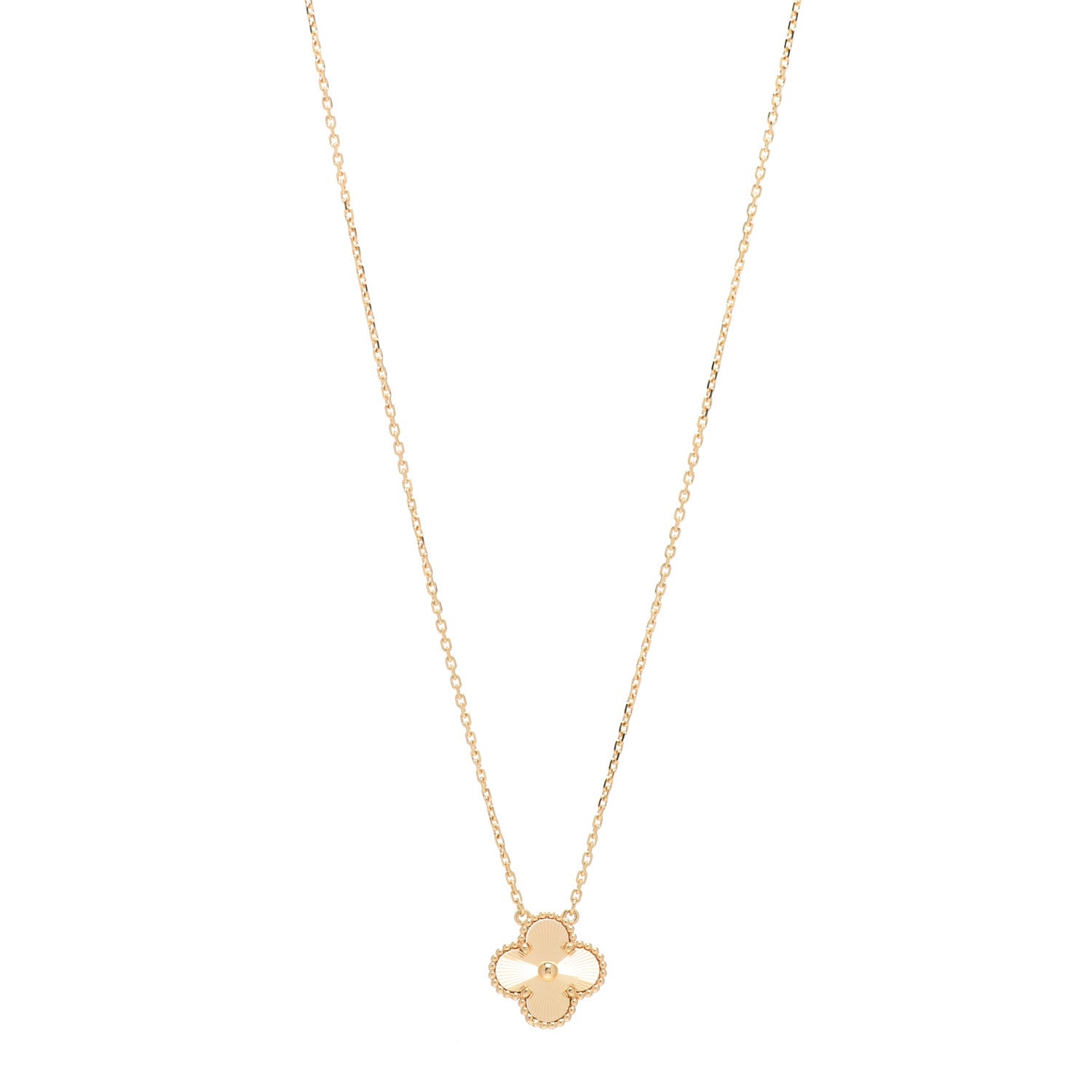 Van Cleef & Arpels 18K Yellow Gold Guilloche Vintage Alhambra Pendant Necklace 1 of 4