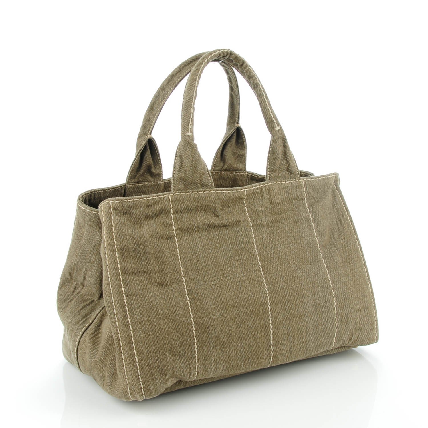Prada Denim Logo Tote Militare 3 of 8