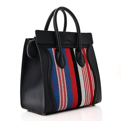 Celine Smooth Calfskin Striped Cotton Canvas Mini Luggage Navy Blue 2 of 9