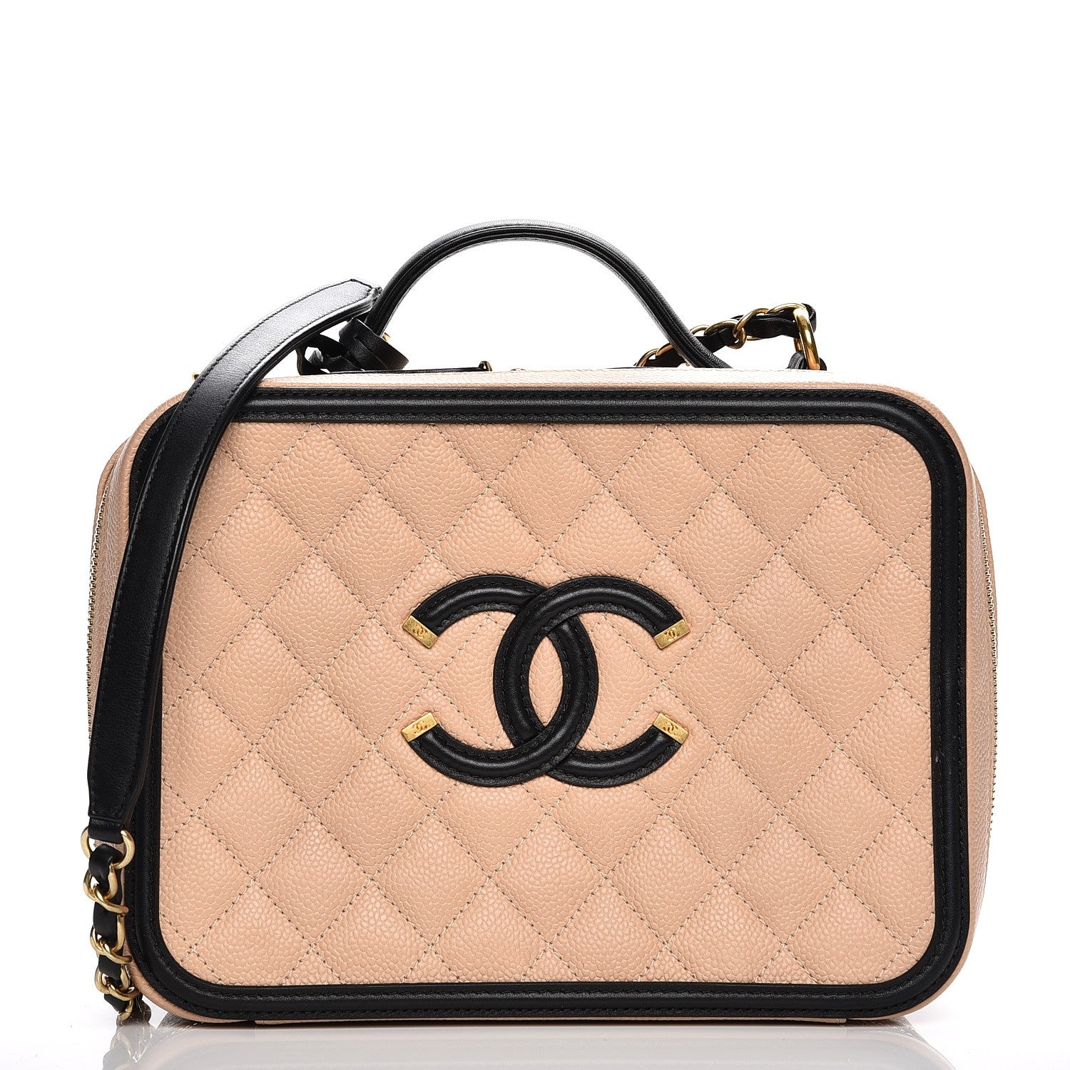 Chanel Caviar Quilted Large CC Filigree Vanity Case Beige Black 4 of 9
