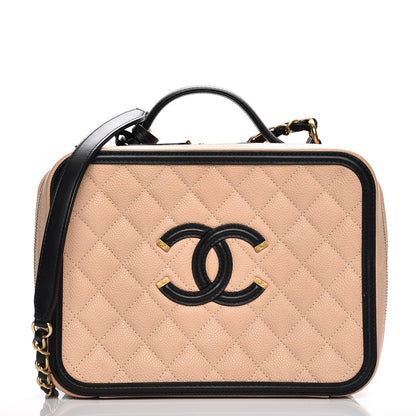 Chanel Caviar Quilted Large CC Filigree Vanity Case Beige Black 4 of 9