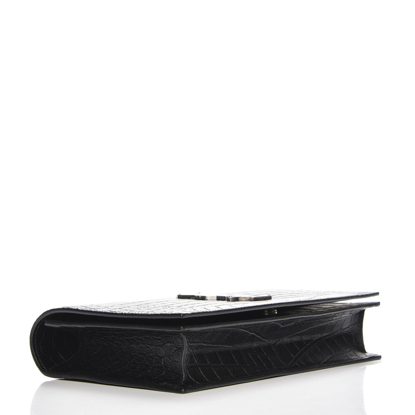Calfskin Crocodile Embossed Classic Kate Monogram Clutch Black