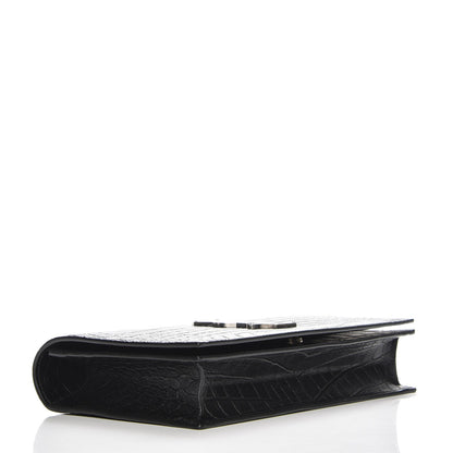 Saint Laurent Calfskin Crocodile Embossed Classic Kate Monogram Clutch Black 4 of 6