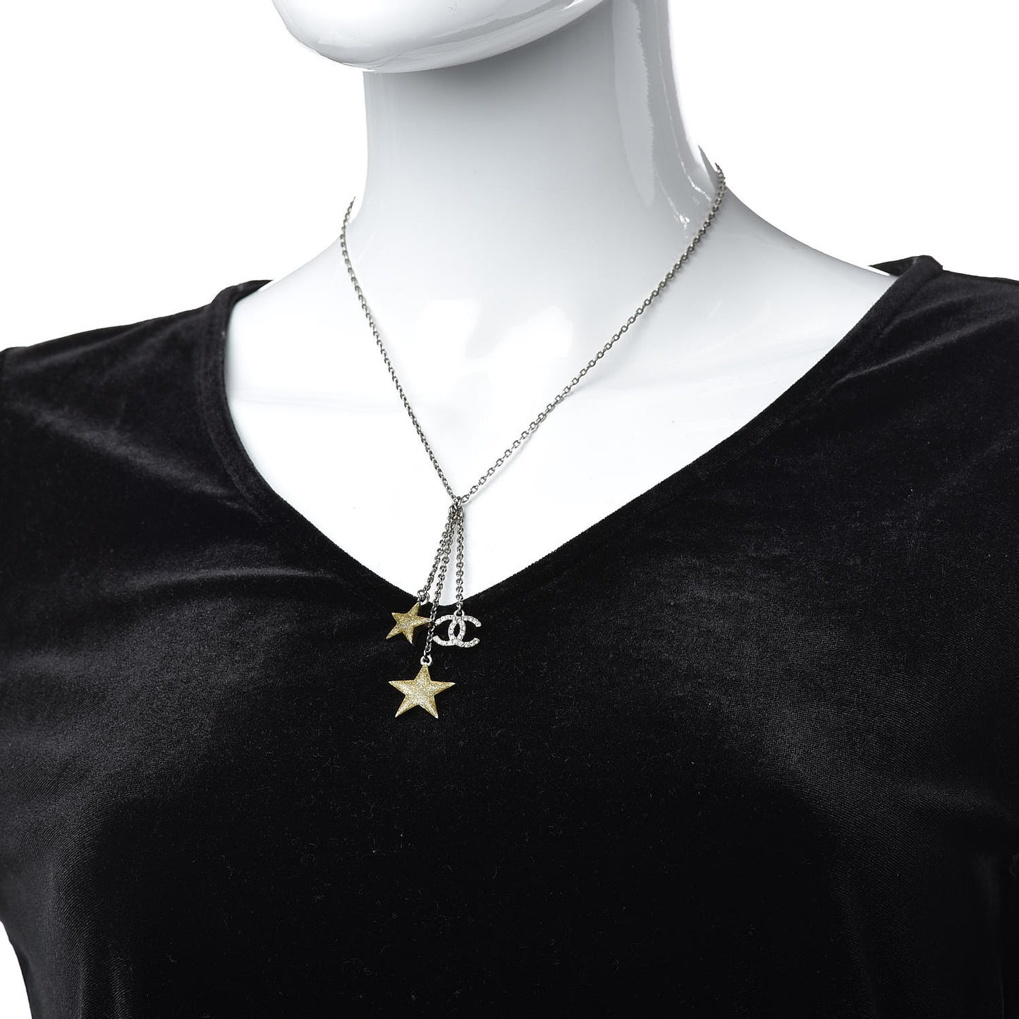 Crystal Glitter Star CC Pendant Necklace Silver Gold