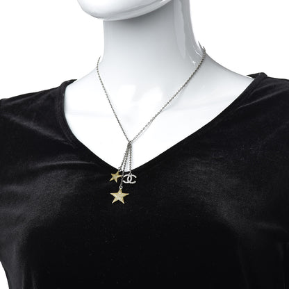 Chanel Crystal Glitter Star CC Pendant Necklace Silver Gold 2 of 6