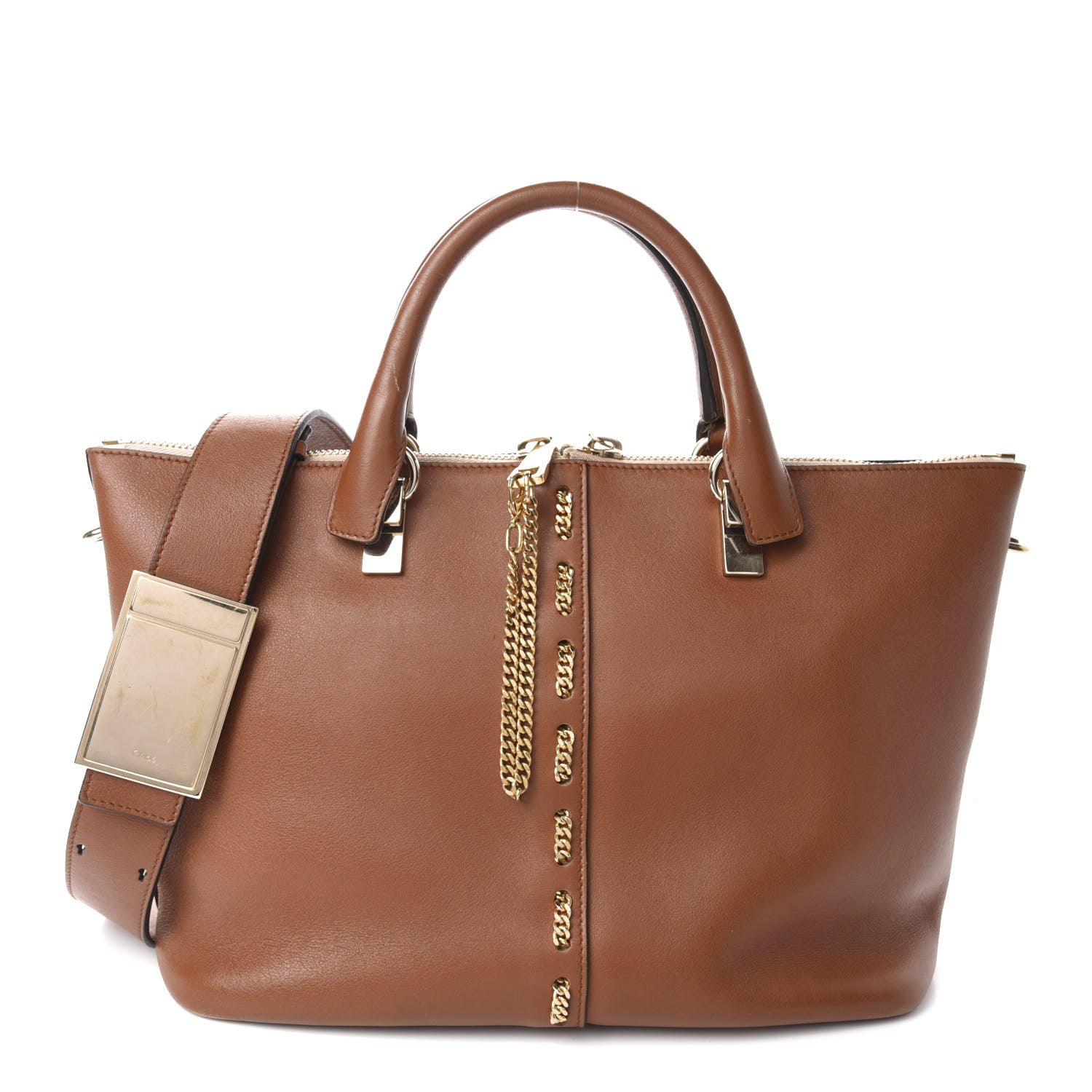 Chloe Smooth Calfskin Medium Baylee Chain Tote Tobacco 1 of 12
