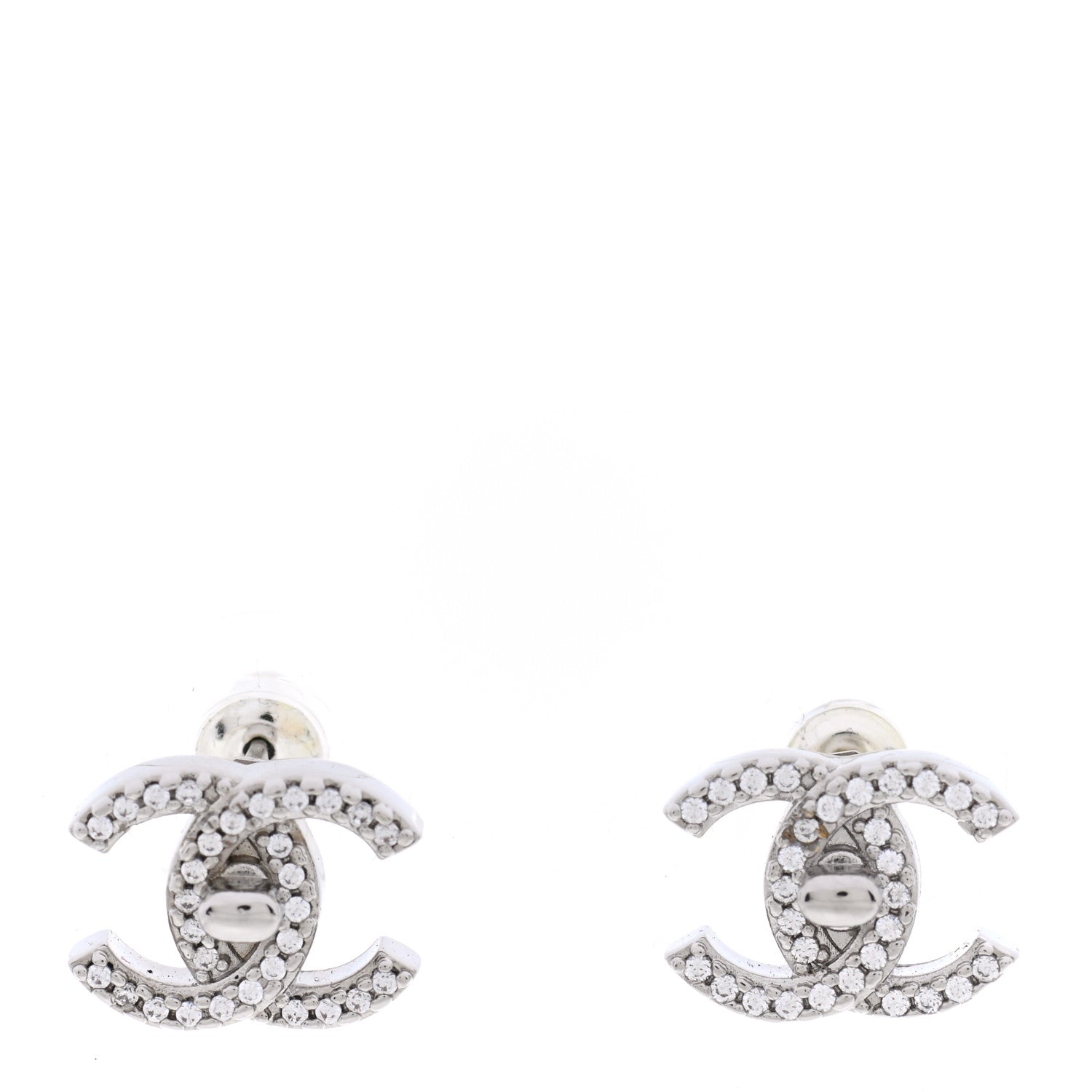 Chanel Crystal CC Turnlock Earrings Silver 1 of 5