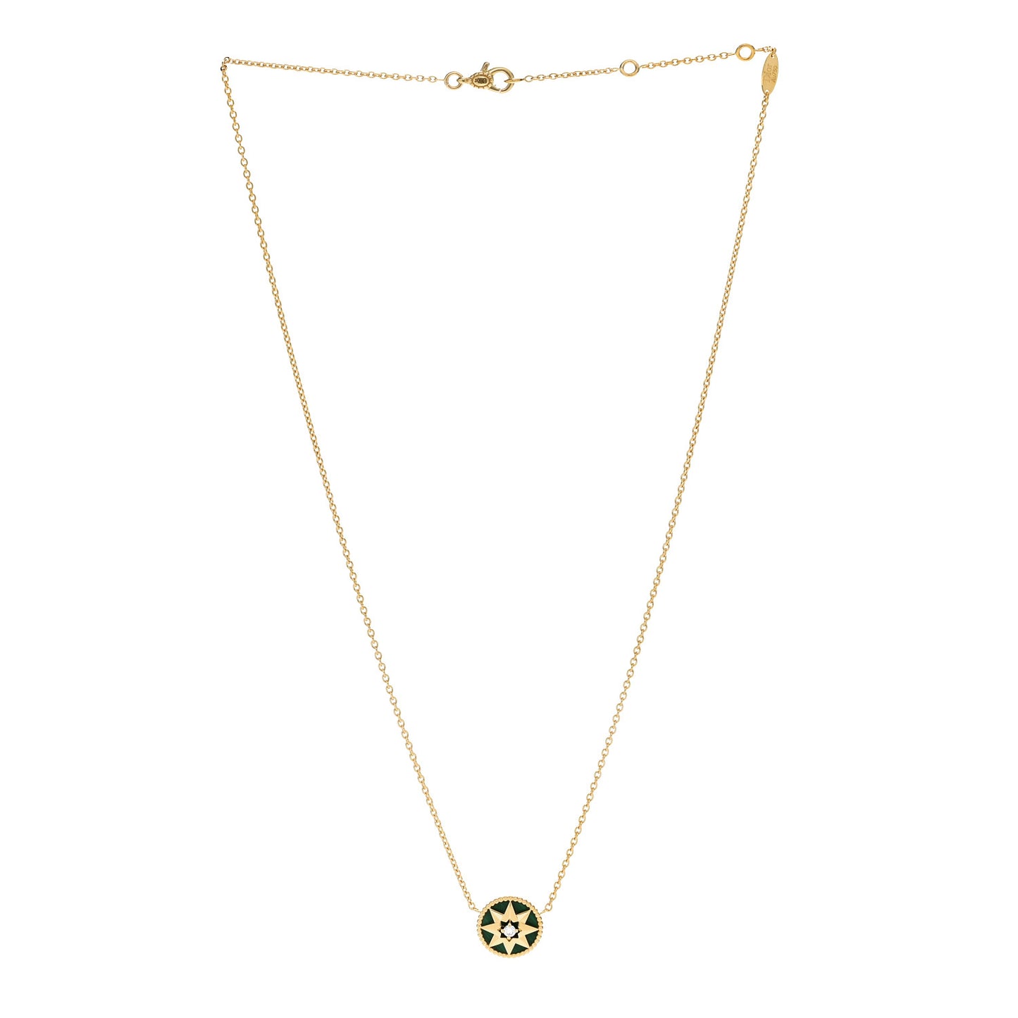 18K Yellow Gold Diamond Malachite Rose Des Vents Necklace