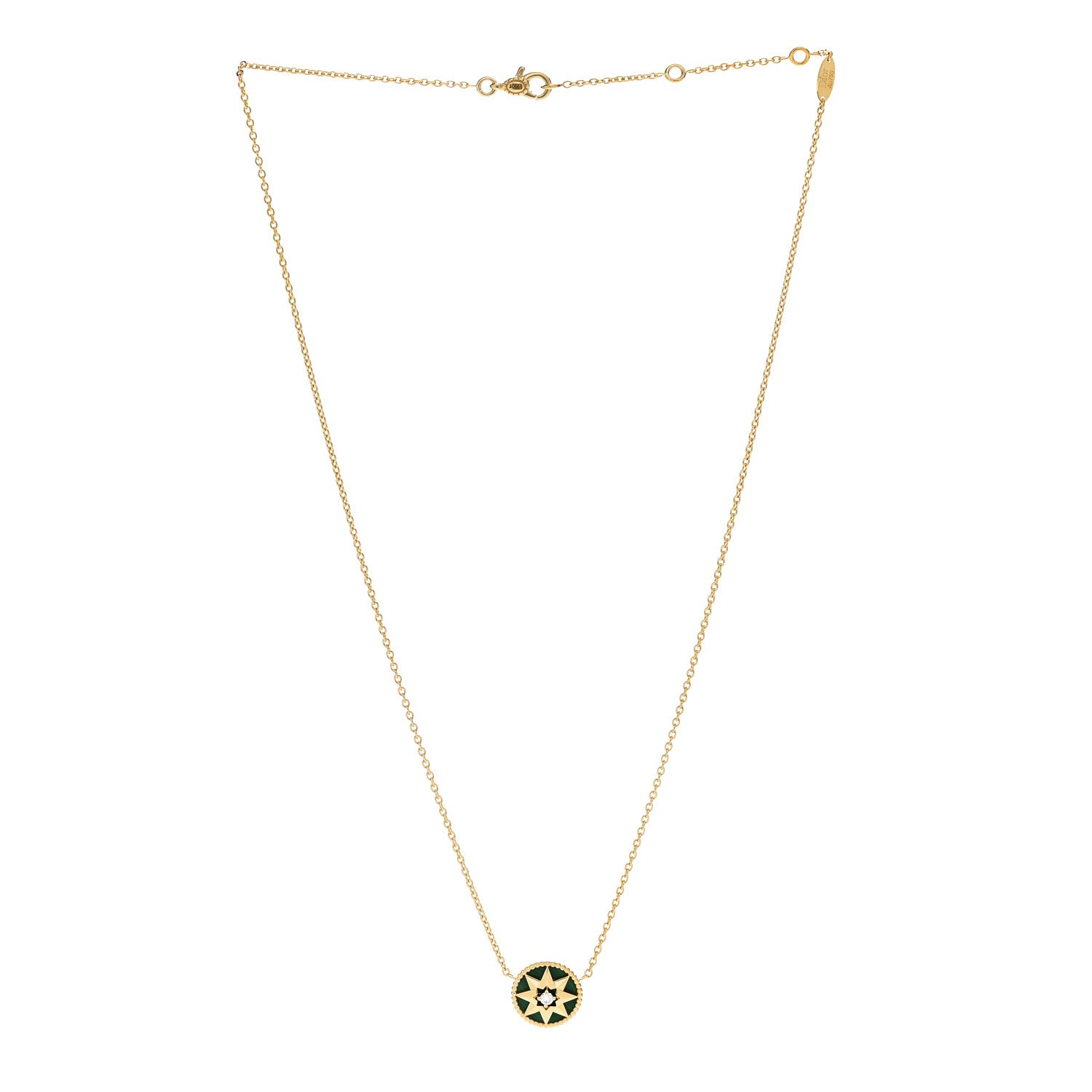 Christian Dior 18K Yellow Gold Diamond Malachite Rose Des Vents Necklace 3 of 6