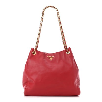 Prada Soft Calf Chain Tote Rosso 1 of 9