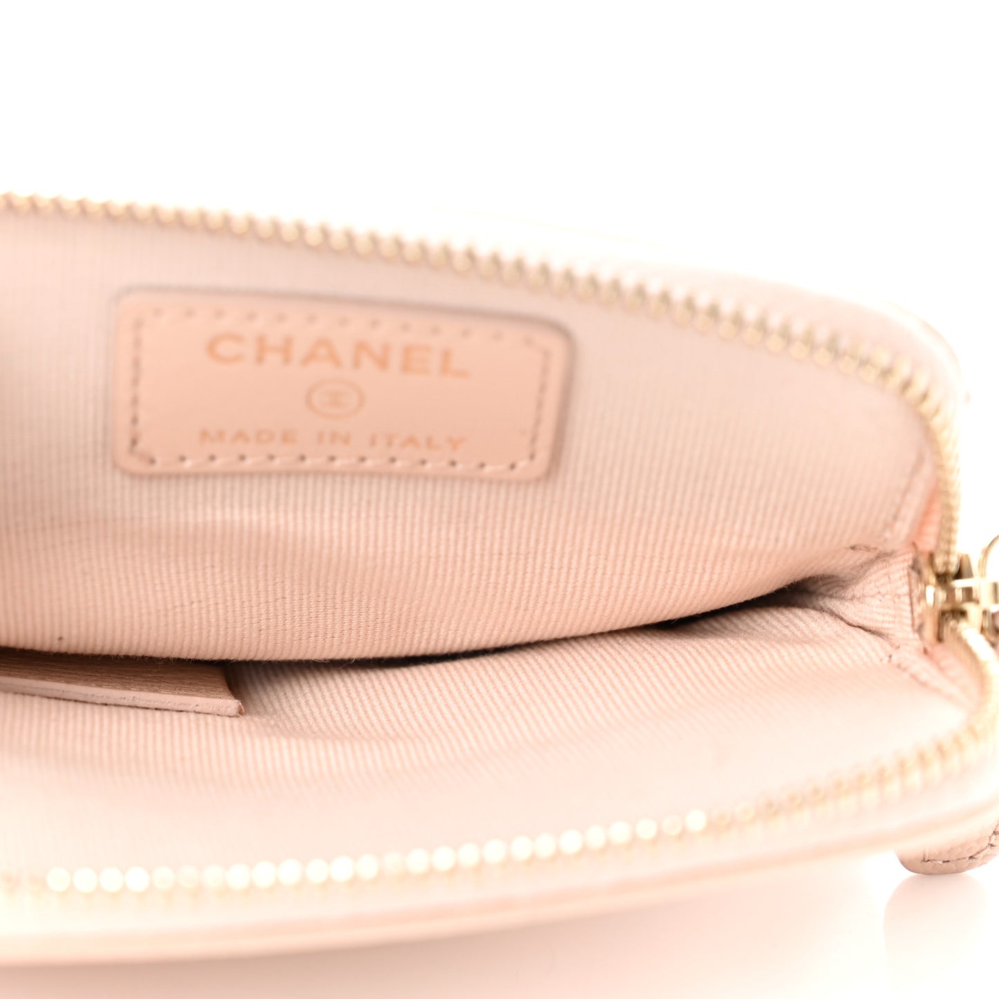 Caviar Quilted Zip Card Holder Wallet Light Beige